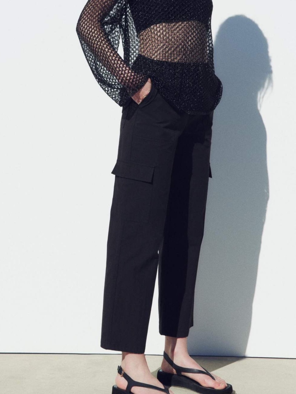 Zara Black Wide-Leg Cargo Utility Pants Size Large